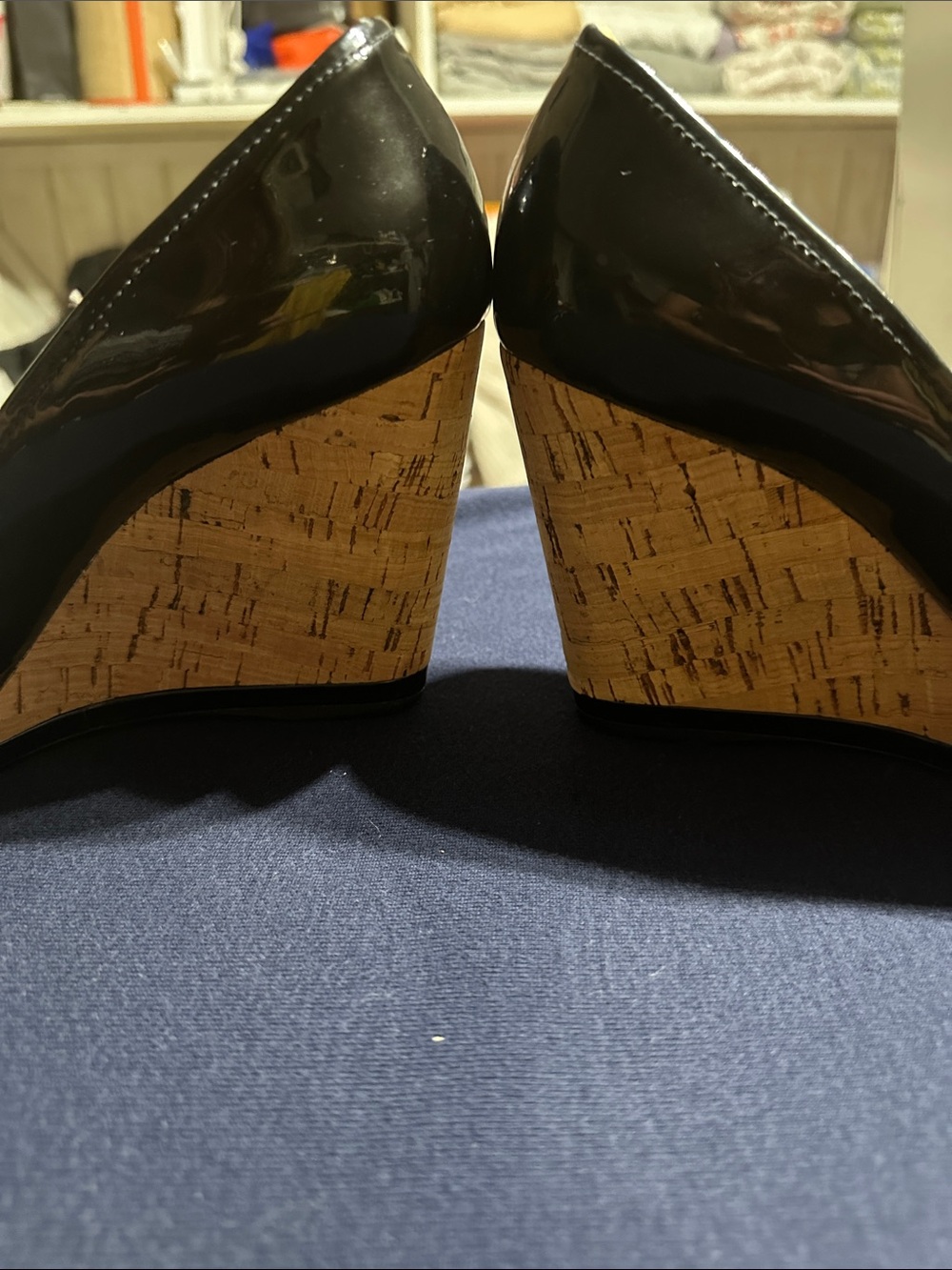 Prada Black Patent Peep-Toe Wedge Pumps - Picture 3 of 8